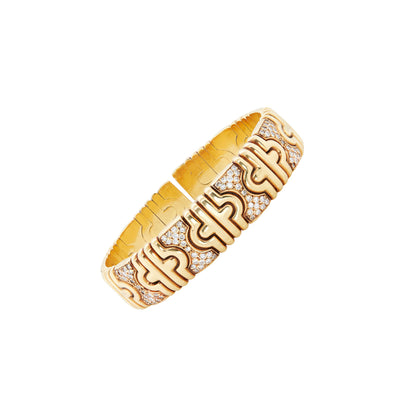 Diamond and 18 Carat Yellow Gold Statement Flexible Bangle Bracelet