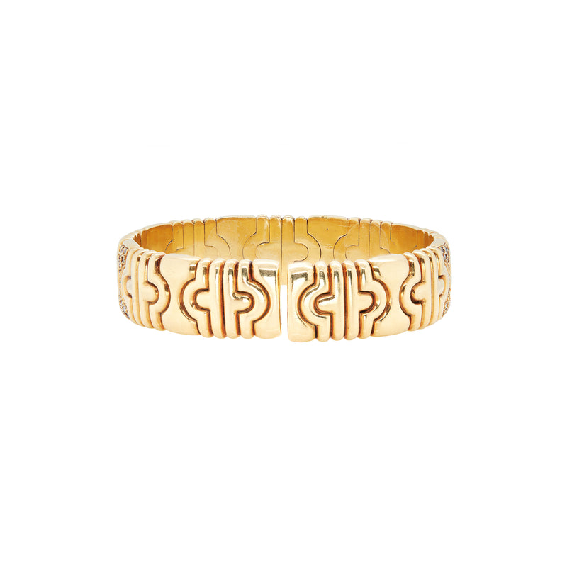 Diamond and 18 Carat Yellow Gold Statement Flexible Bangle Bracelet