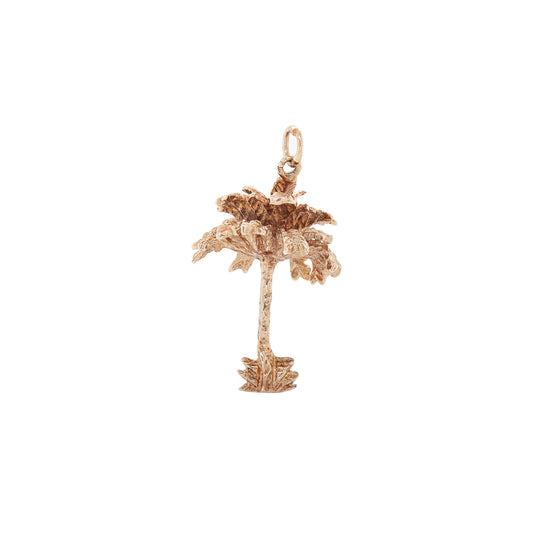 Vintage Solid 9 Carat Yellow Gold 3D Palm Tree Charm/Pendant, 1971