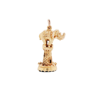 Vintage 9 Carat Yellow Gold and Bloodstone 3D Elephant & Castle Charm/Pendant, 1972