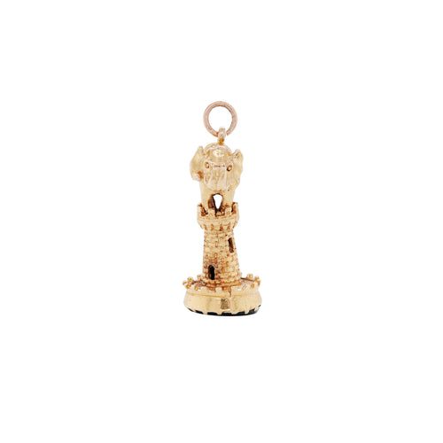 Vintage 9 Carat Yellow Gold and Bloodstone 3D Elephant & Castle Charm/Pendant, 1972