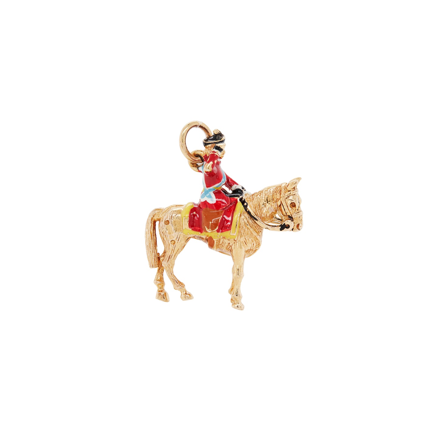 Vintage Enamel and 9K Yellow Gold 3D Royal Queen's Guard & Horse Charm