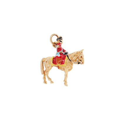 Vintage Enamel and 9K Yellow Gold 3D Royal Queen's Guard & Horse Charm