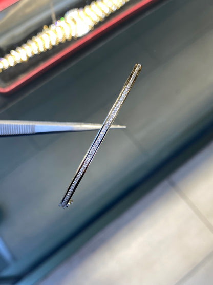 Diamond and 18 Carat White Gold Thin Bangle Bracelet