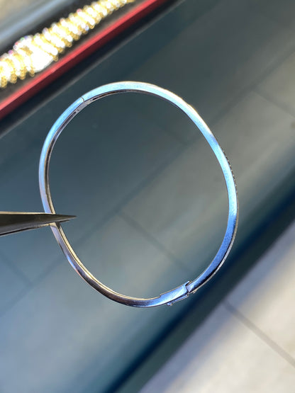 Diamond and 18 Carat White Gold Thin Bangle Bracelet