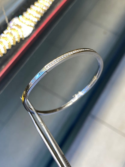 Diamond and 18 Carat White Gold Thin Bangle Bracelet