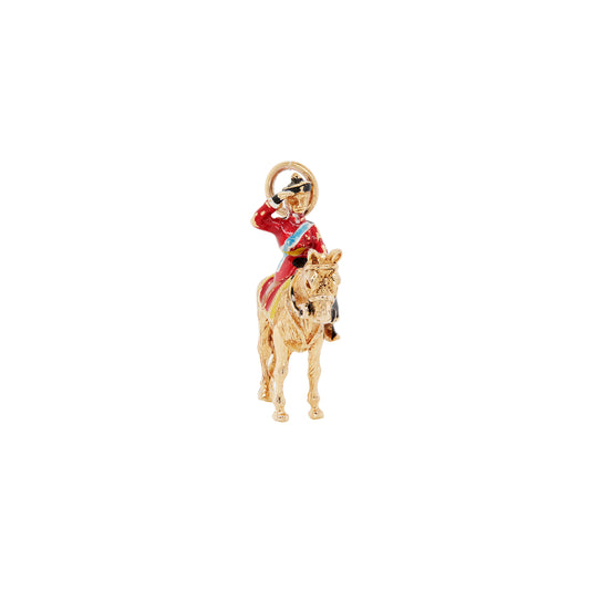 Vintage Enamel and 9K Yellow Gold 3D Royal Queen's Guard & Horse Charm