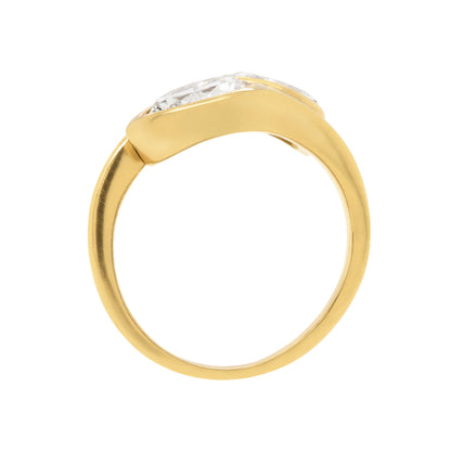 Marquise Diamond Two-Stone Twist 18 Carat Yellow Gold Ring