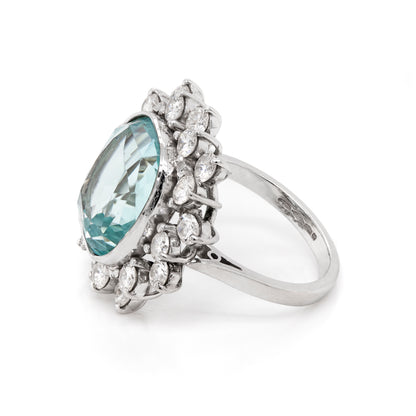 Aquamarine and Diamond Platinum Cluster Dress Ring