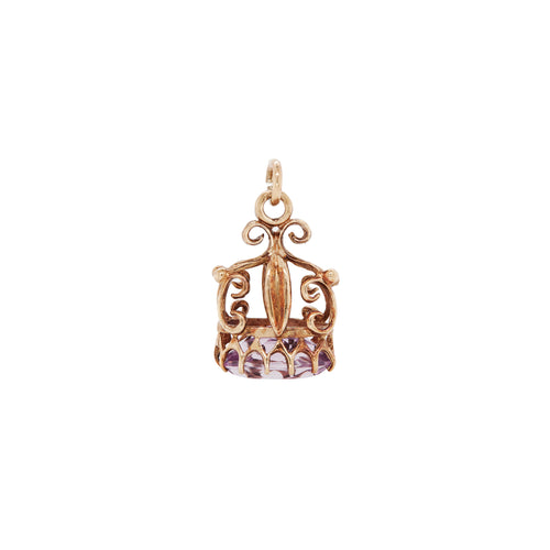 Vintage Oval Amethyst and 9 Carat Rose Gold Open Work Fixed Fob Charm, 1988
