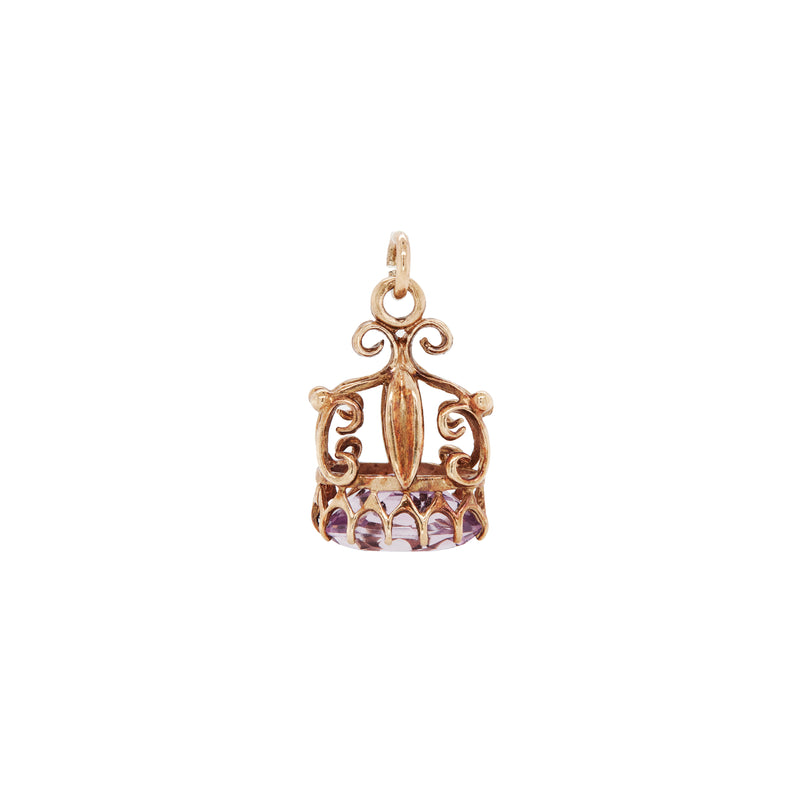 Vintage Oval Amethyst and 9 Carat Rose Gold Open Work Fixed Fob Charm, 1988