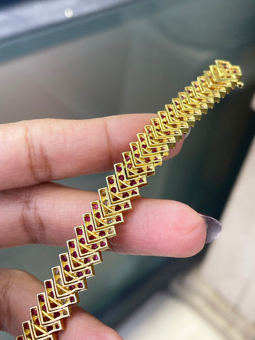 Ruby and Diamond 18 Carat Yellow Gold Bracelet