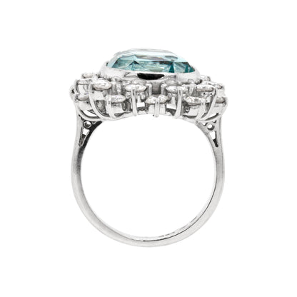 Aquamarine and Diamond Platinum Cluster Dress Ring