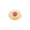 French 18 Carat Yellow Gold & Synthetic Ruby Cluster Open Work Bombé Dress Ring