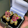 Vintage Ben Rosenfeld Ruby and Diamond 18 Carat Gold Foliate Clip-on Earrings