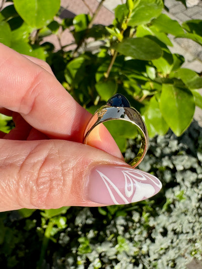 Sugarloaf Cabochon Blue Sapphire and Diamond Bombé Dome Dress Ring in 18K Gold