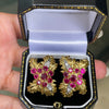 Vintage Ben Rosenfeld Ruby and Diamond 18 Carat Gold Foliate Clip-on Earrings