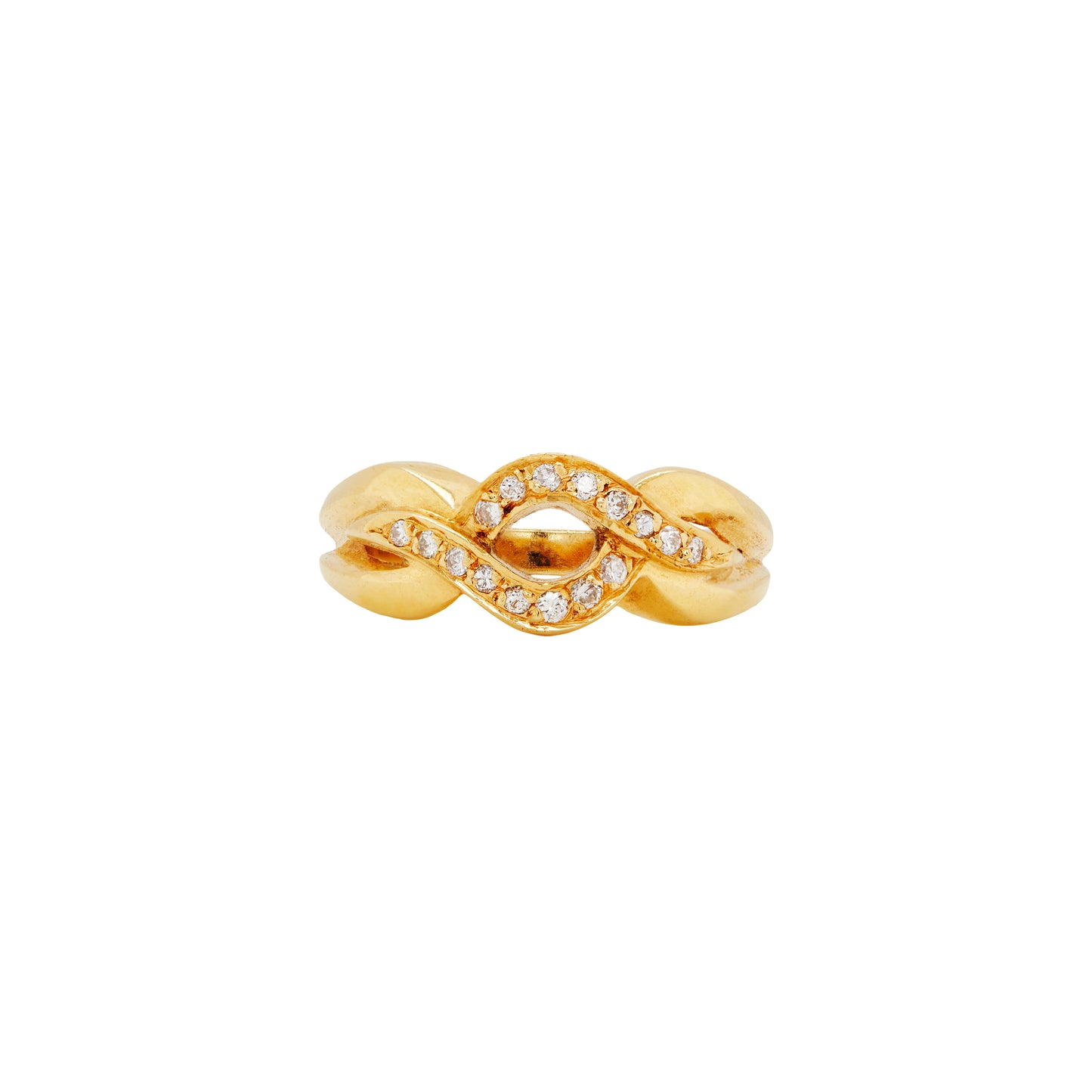 Diamond and 18 Carat Yellow Gold Open Work Intertwined Wave Band Ring