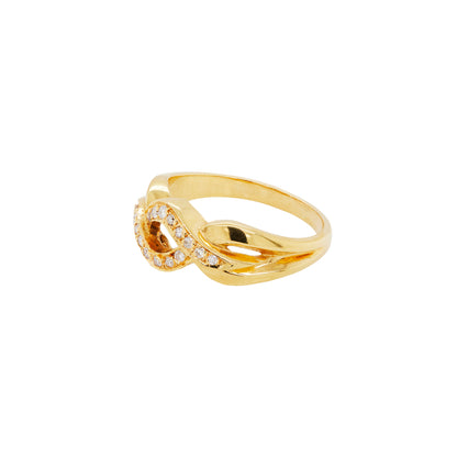 Diamond and 18 Carat Yellow Gold Open Work Intertwined Wave Band Ring