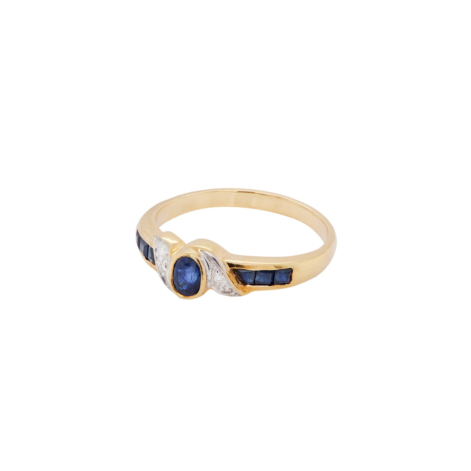 Sapphire and Diamond 18 Carat Yellow & White Gold Dress Ring