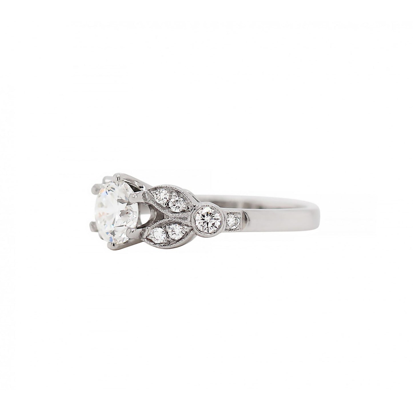 GIA 0.79ct H VS2 Brilliant Cut Diamond Floral Platinum Engagement Ring