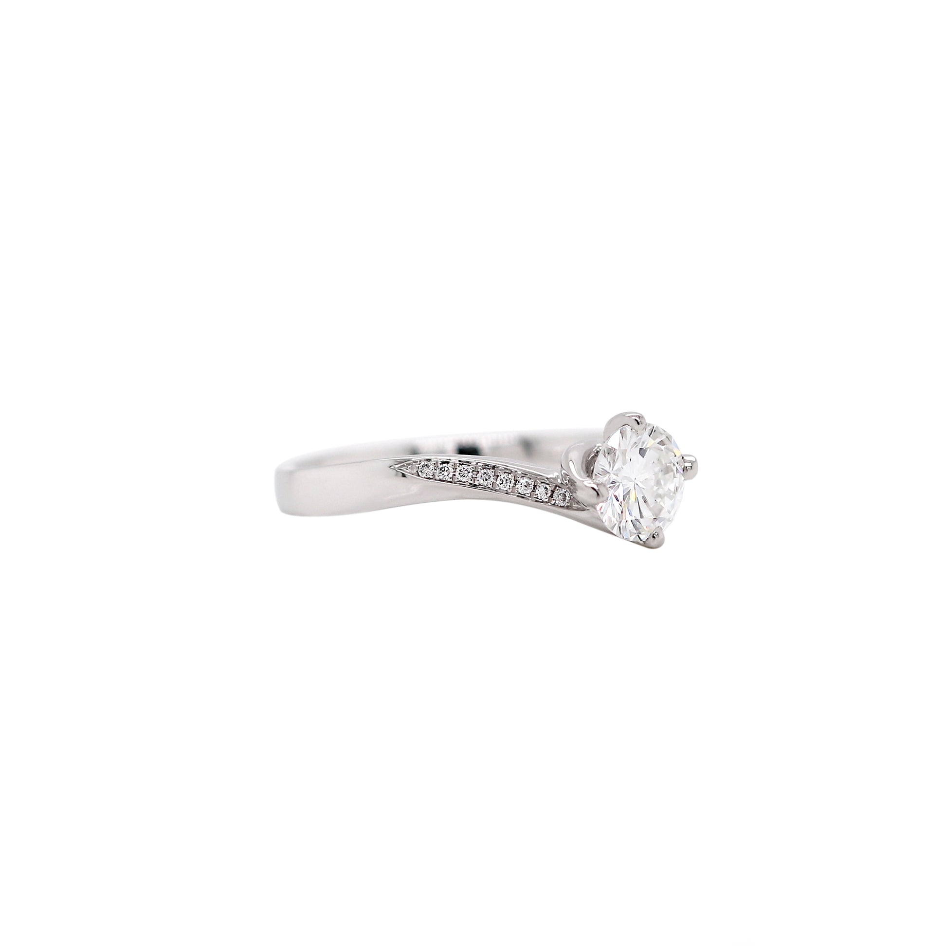 GIA F VS1 0.55ct Round Brilliant Cut Diamond Platinum Twist Engagement Ring - Tobi Gem Setting