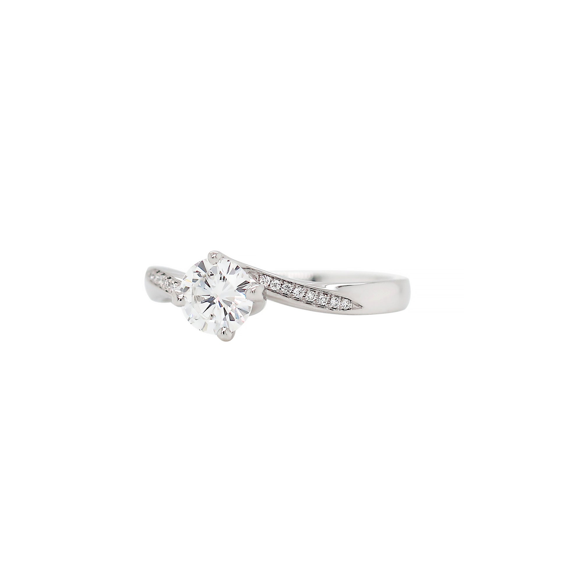 GIA F VS1 0.55ct Round Brilliant Cut Diamond Platinum Twist Engagement Ring - Tobi Gem Setting