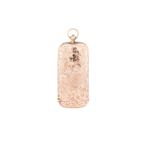 Antique Engraved Vesta Case &  Sovereign Coin Holder in 9 Carat Rose Gold, 1900