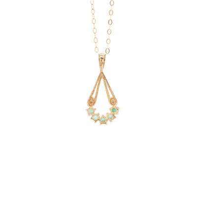 Vintage Emerald and Diamond 9 Carat Yellow Gold Open Work Drop Pendant and Chain
