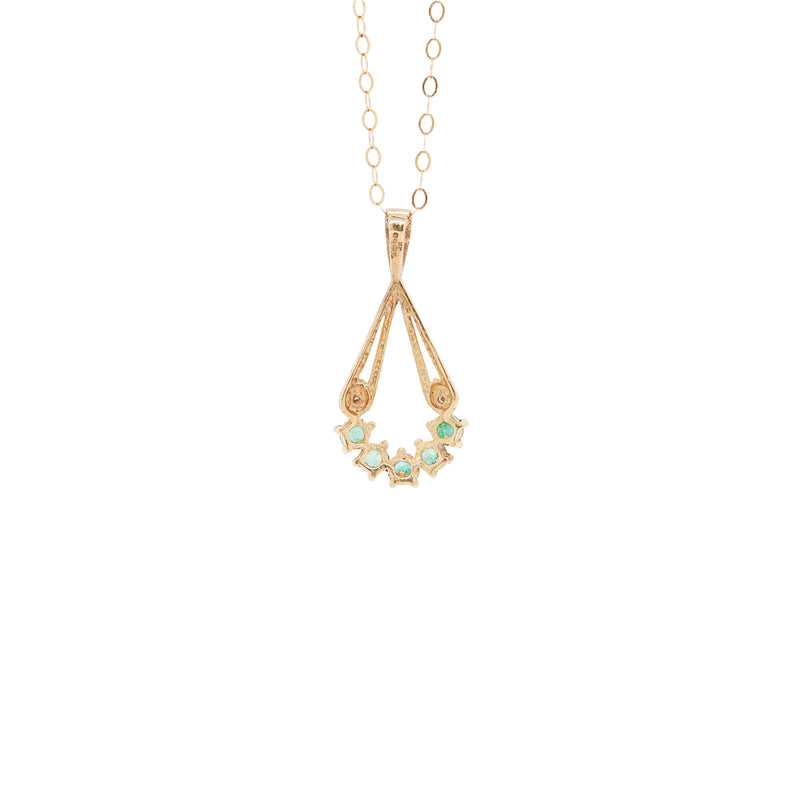 Vintage Emerald and Diamond 9 Carat Yellow Gold Open Work Drop Pendant and Chain