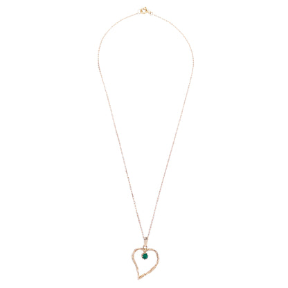 Vintage Emerald & 9 Carat Yellow Gold Open Work Heart Shape Pendant and Chain