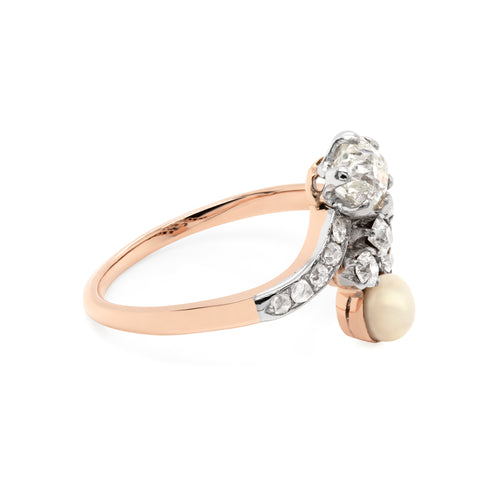 Pearl and Diamond Toi et Moi 18ct Gold and Platinum Engagement Ring, c.1910
