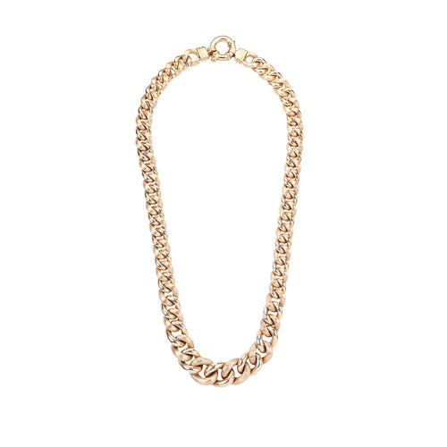 UnoAErre 9 Carat Yellow Gold Graduated Chunky Hollow Curb Link Chain, Italy