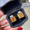 Retro Citrine and Diamond 18 Carat Gold Square Stud Earrings
