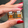 Retro Citrine and Diamond 18 Carat Gold Square Stud Earrings