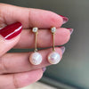 Freshwater Pearl and Diamond 18 Carat Yellow Gold Drop Earrings