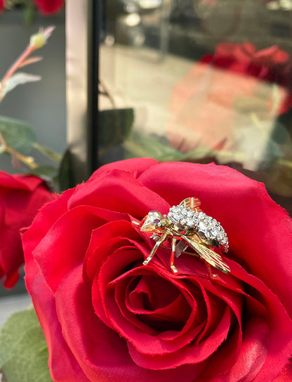 Diamond and Ruby 14 Carat White and Yellow Gold Bee Brooch