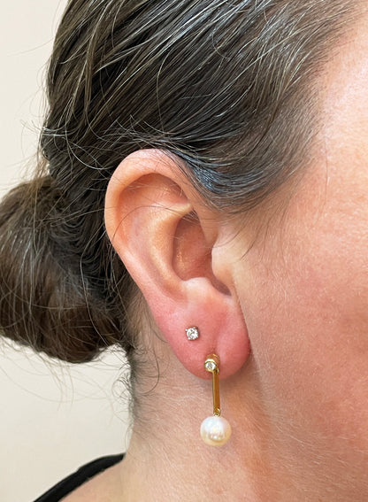 Freshwater Pearl and Diamond 18 Carat Yellow Gold Drop Earrings