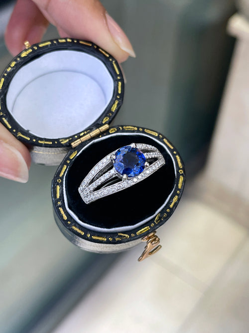 1.42ct Sapphire and Diamond 18 Carat White Gold Engagement Ring