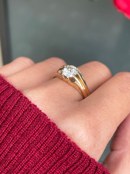 Antique 18 Carat Yellow Gold Old Mine Cut Diamond Gents Ring