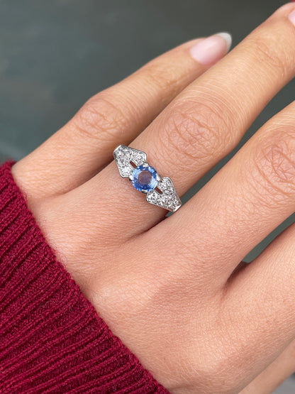 18ct Yellow Gold and Platinum Sapphire and Diamond 1930s Engagement Ring