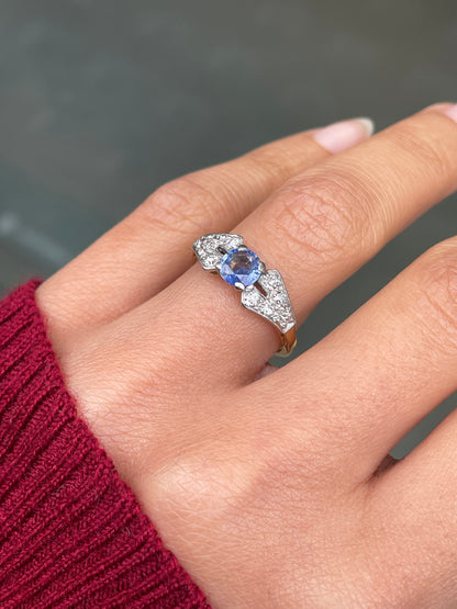 18ct Yellow Gold and Platinum Sapphire and Diamond 1930s Engagement Ring