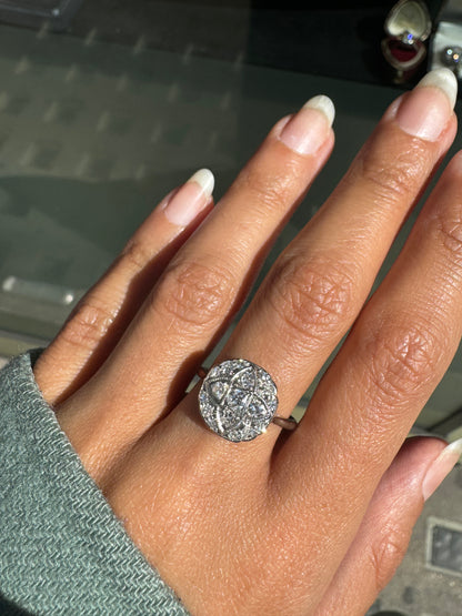 Antique Old Cut Diamond Platinum & 18 Carat White Gold Art Deco Cluster Ring