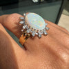 Vintage Oval Opal and Diamond 18 Carat Yellow and White Gold Cluster Dress Ring