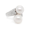 Pearl and Diamond 18 Carat white Gold Crossover Cocktail Ring
