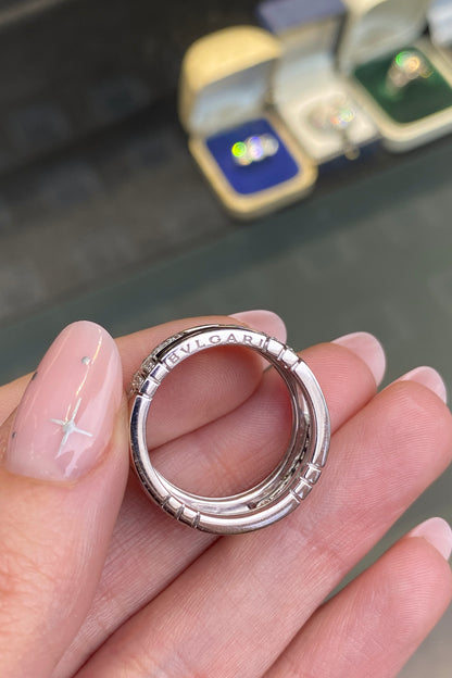 Bvlgari Parentesi Diamond and 18 Carat White Gold Open Work Wide Band Ring