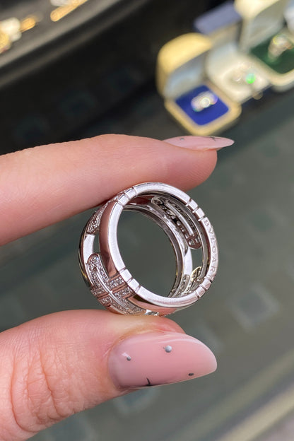 Bvlgari Parentesi Diamond and 18 Carat White Gold Open Work Wide Band Ring