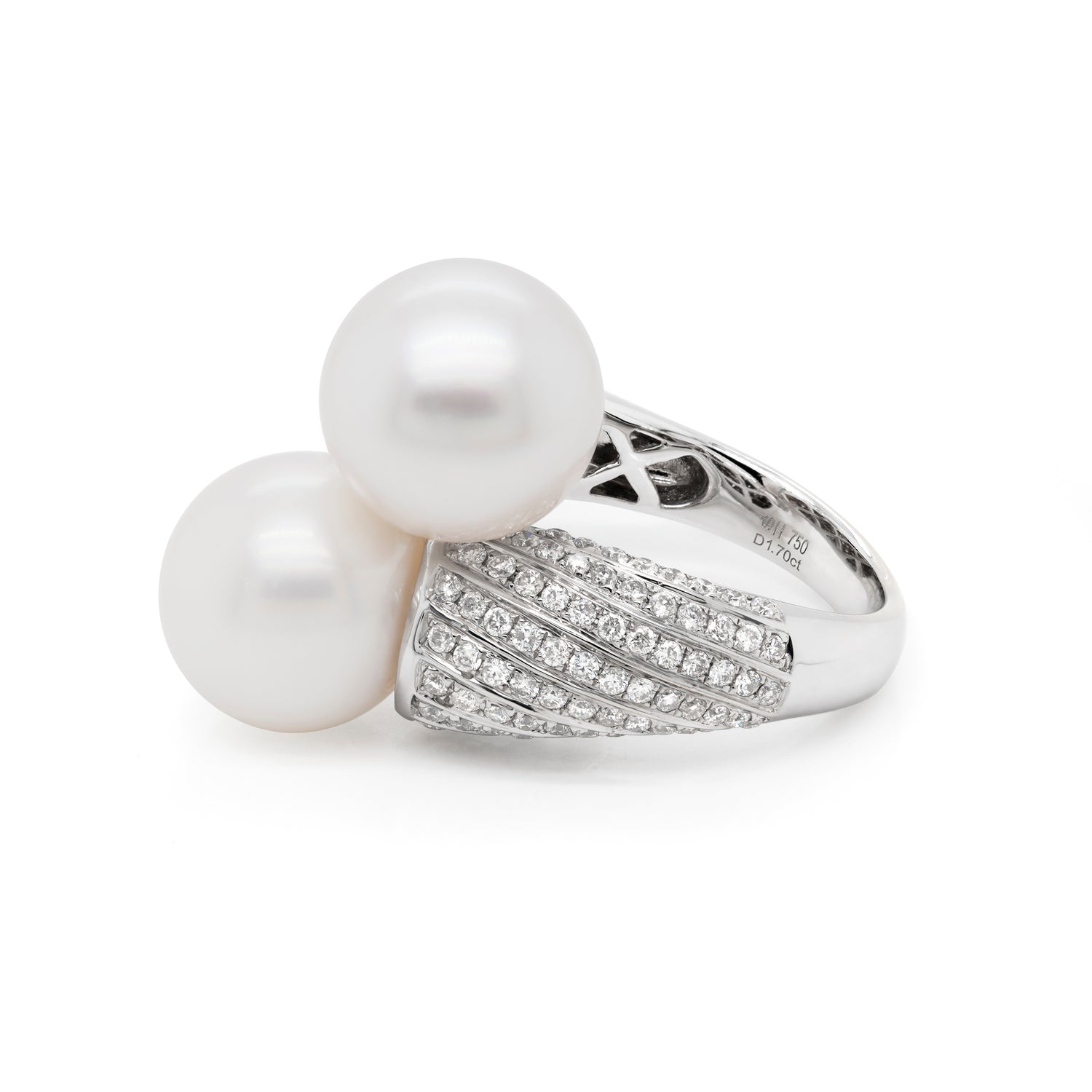 Pearl and Diamond 18 Carat white Gold Crossover Cocktail Ring