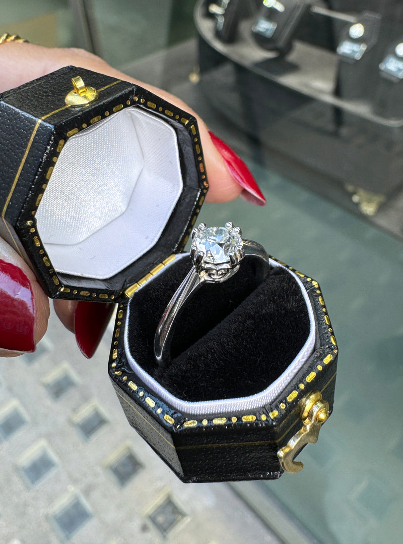 0.91ct Victorian Old European Cut Diamond and Platinum Solitaire Engagement Ring