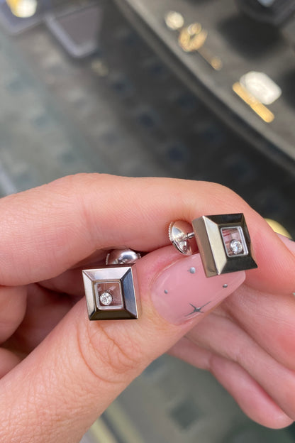 Chopard Happy Diamonds Square Stud Earrings in 18 Carat White Gold